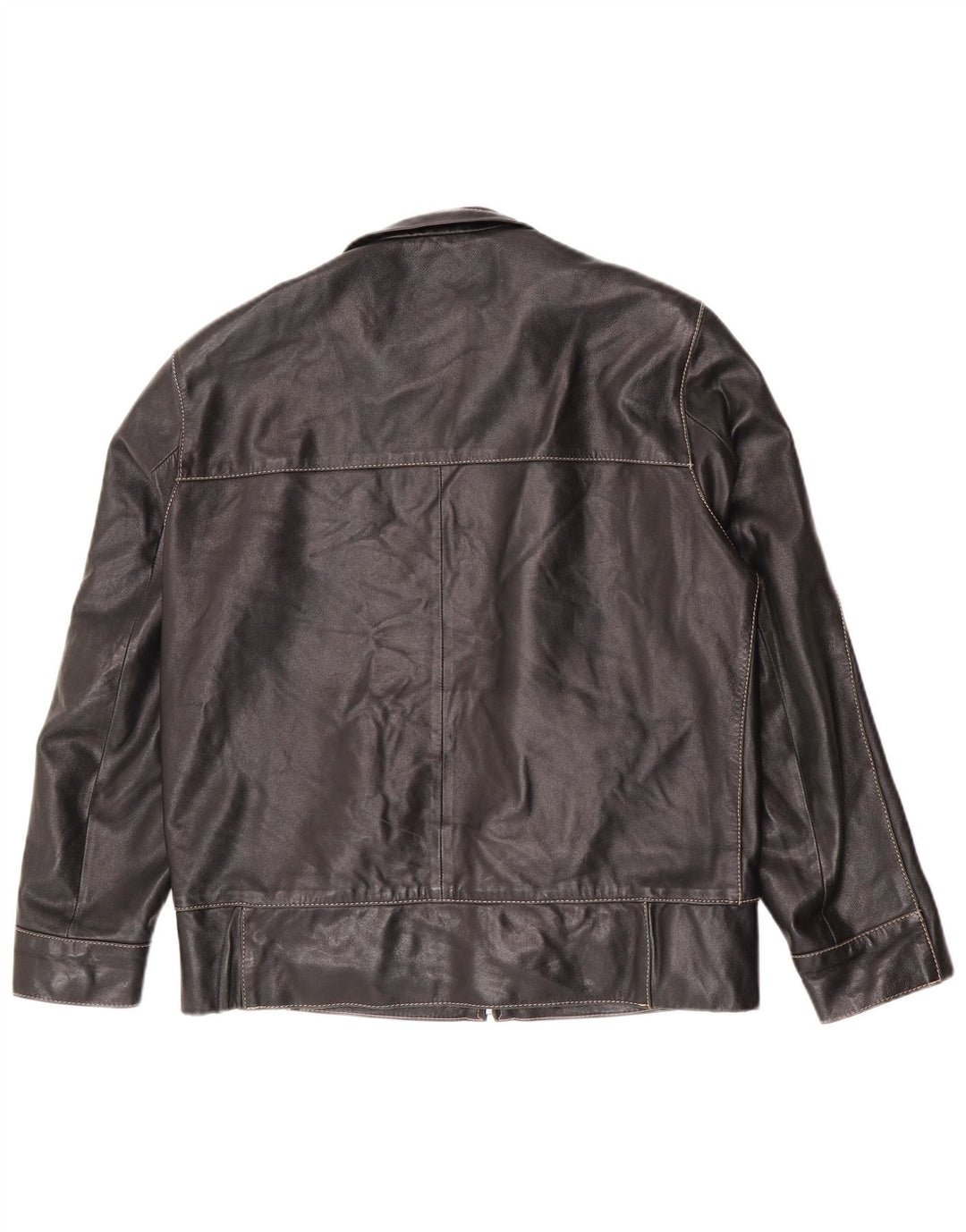 Giacca in pelle vintage da uomo con zip IT 50 grande motociclista nero
