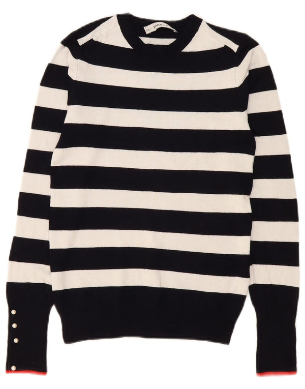Maglione maglione girocollo da donna Zara UK 8 piccolo a righe blu navy