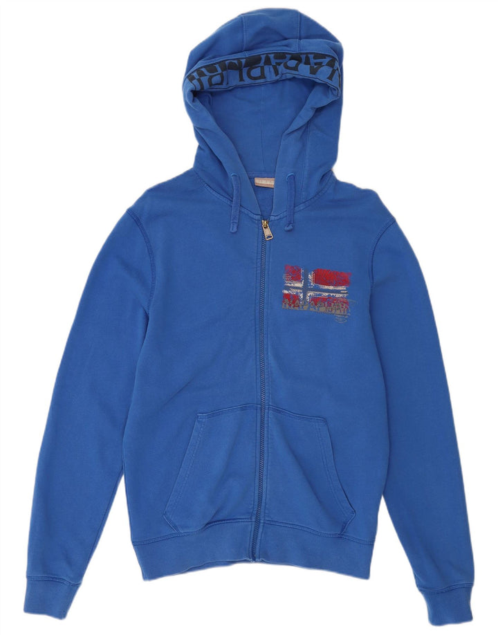 Maglione con cappuccio e zip grafica da uomo Napapijri in cotone blu medio
