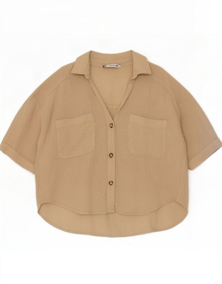 Camicia Zara Donna Manica 3/4 UK 14 Beige Medio