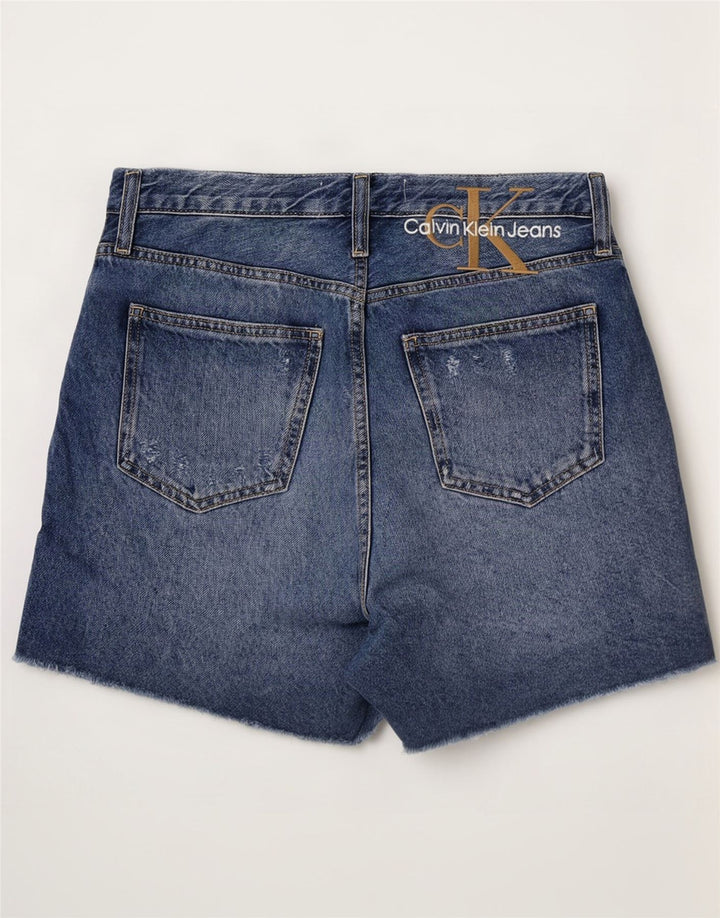 Pantaloncini di jeans invecchiati da donna Calvin Klein W29 cotone blu medio