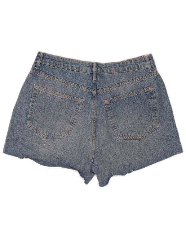 Topshop Pantaloncini di jeans a vita alta invecchiati da donna UK 14 Large W32 Blu