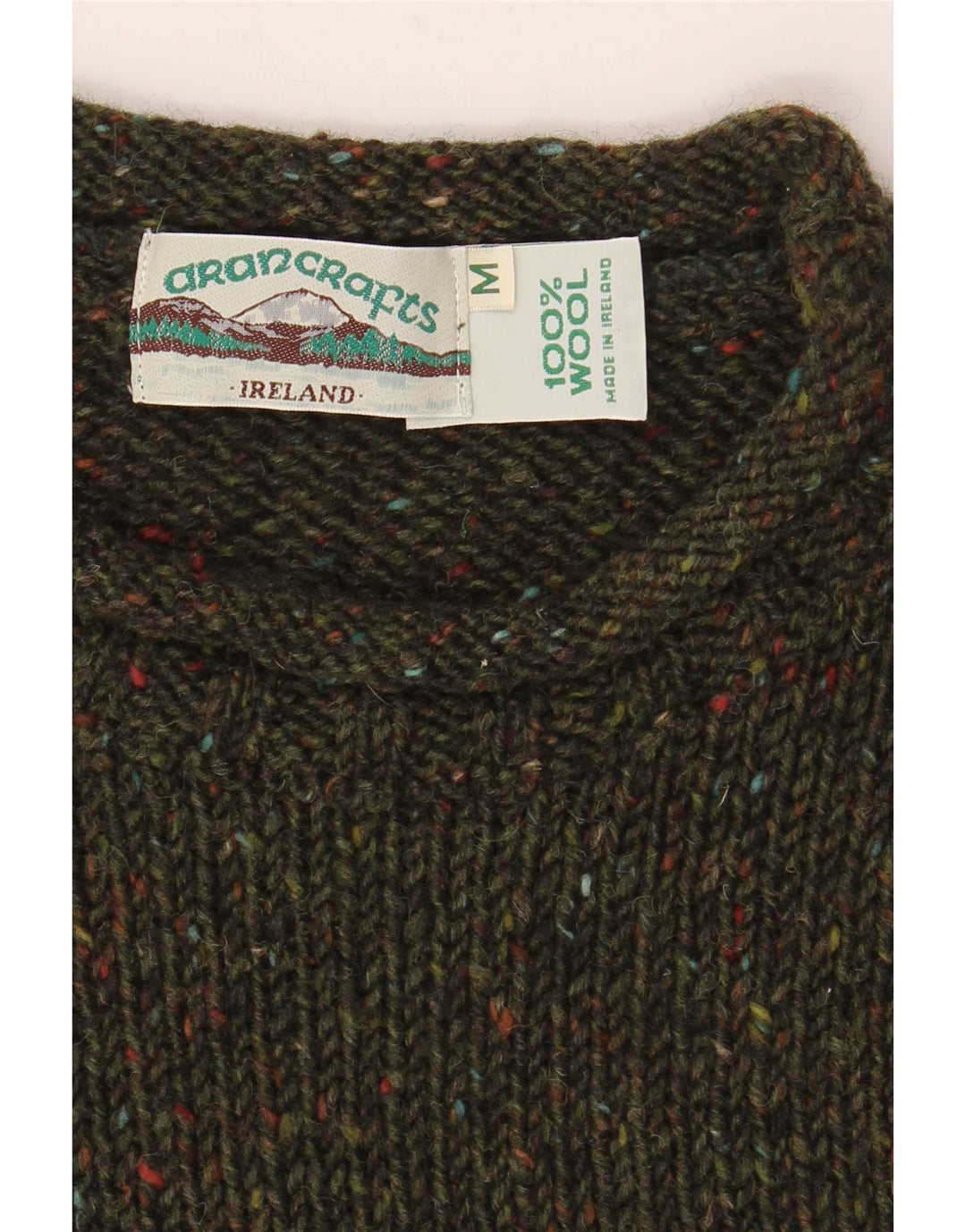 Aran Crafts Maglione da uomo con scollo a barca in lana media color kaki