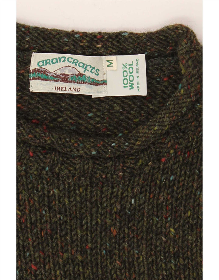 Aran Crafts Maglione da uomo con scollo a barca in lana media color kaki