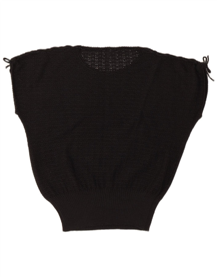 Canottiera vintage da donna UK 14 grande nera in poliacrilico