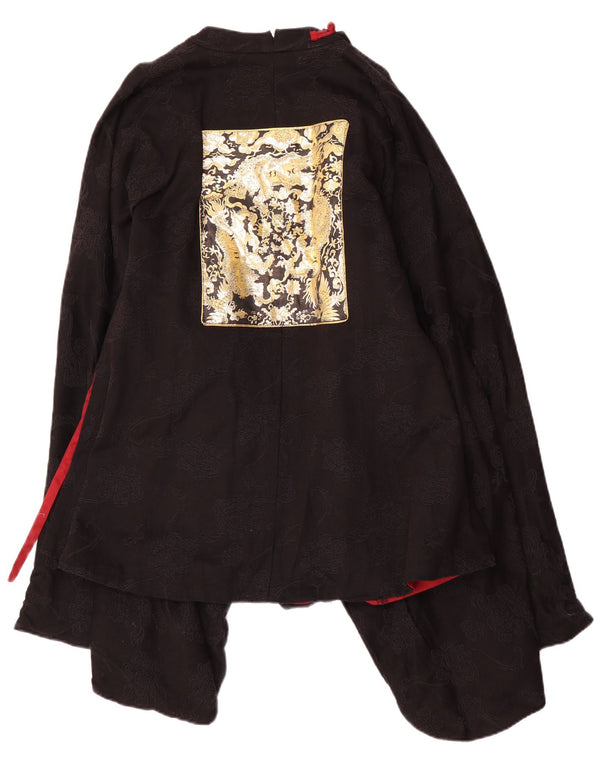 Top camicetta poncho a maniche lunghe da donna vintage UK 12 medio nero floreale