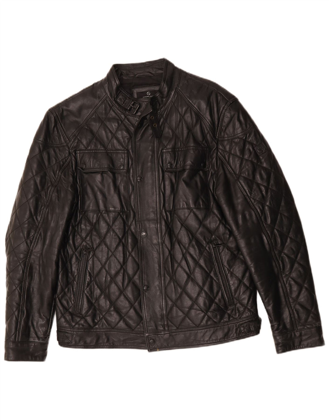 Giacca in pelle trapuntata vintage da uomo IT 50 grande in pelle nera
