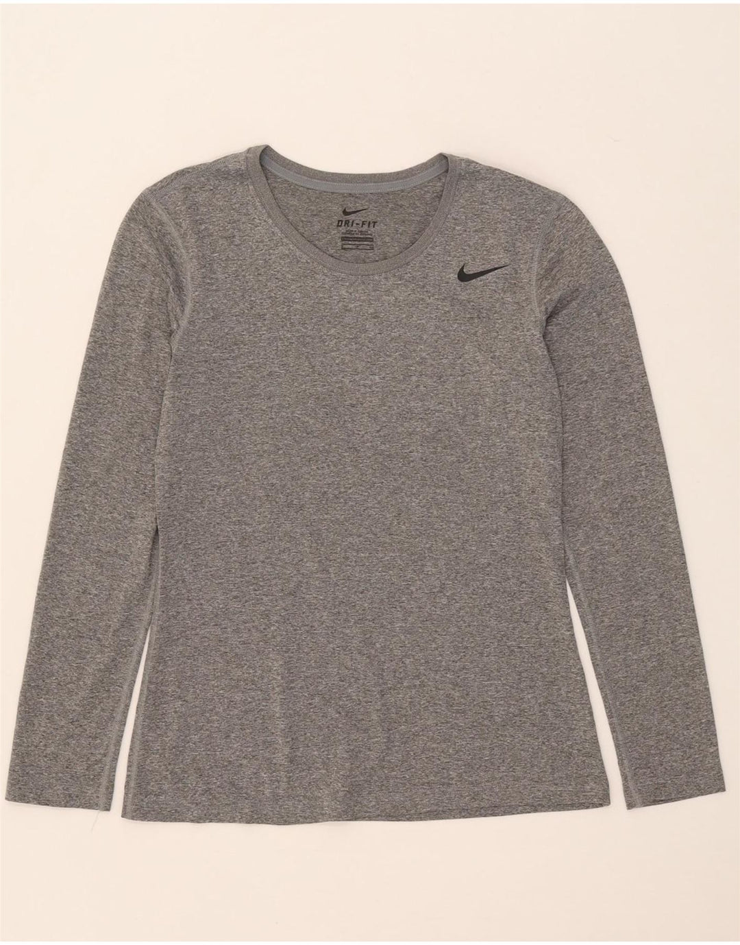 NIKE Top Dri Fit da donna a maniche lunghe UK 10 Small Poliestere chiazzato grigio