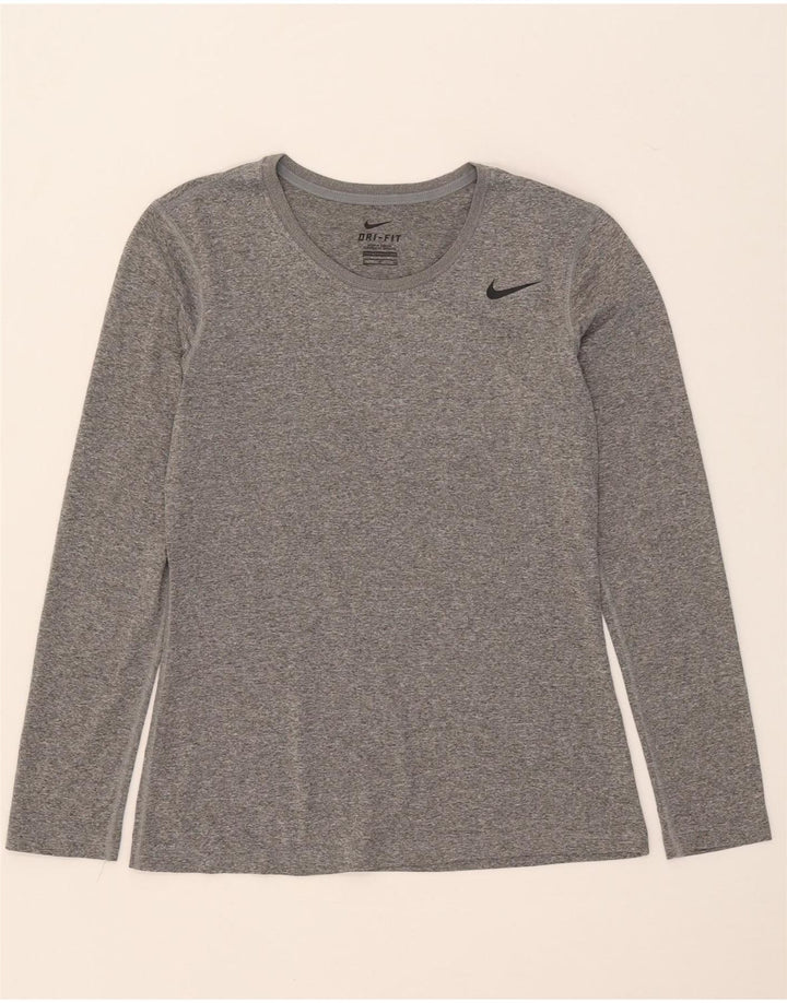 NIKE Top Dri Fit da donna a maniche lunghe UK 10 Small Poliestere chiazzato grigio