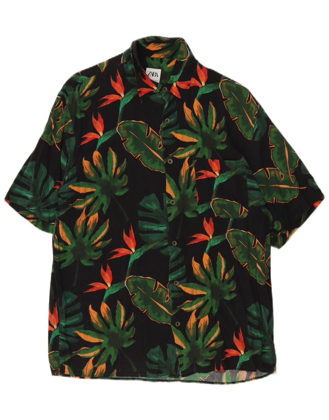 Camicia Zara da uomo a maniche corte in viscosa floreale nera media