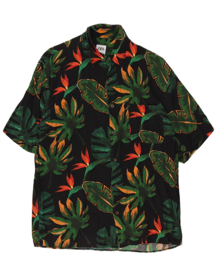 Camicia Zara da uomo a maniche corte in viscosa floreale nera media
