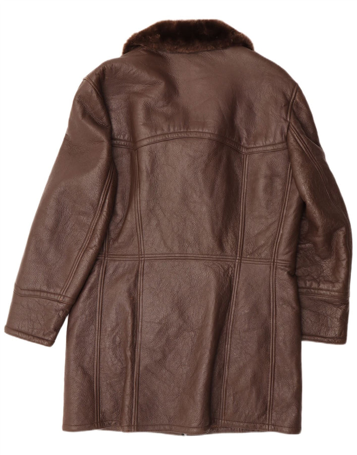 Cappotto in shearling vintage da uomo UK 36 piccolo in pelle marrone