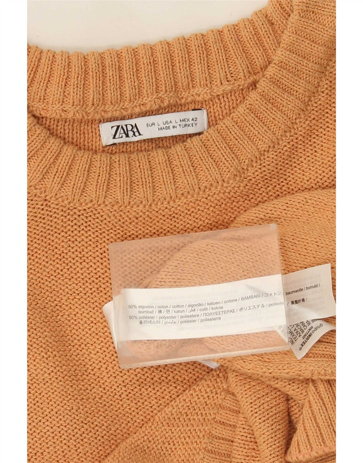 Maglione maglione girocollo da uomo Zara grande in cotone arancione