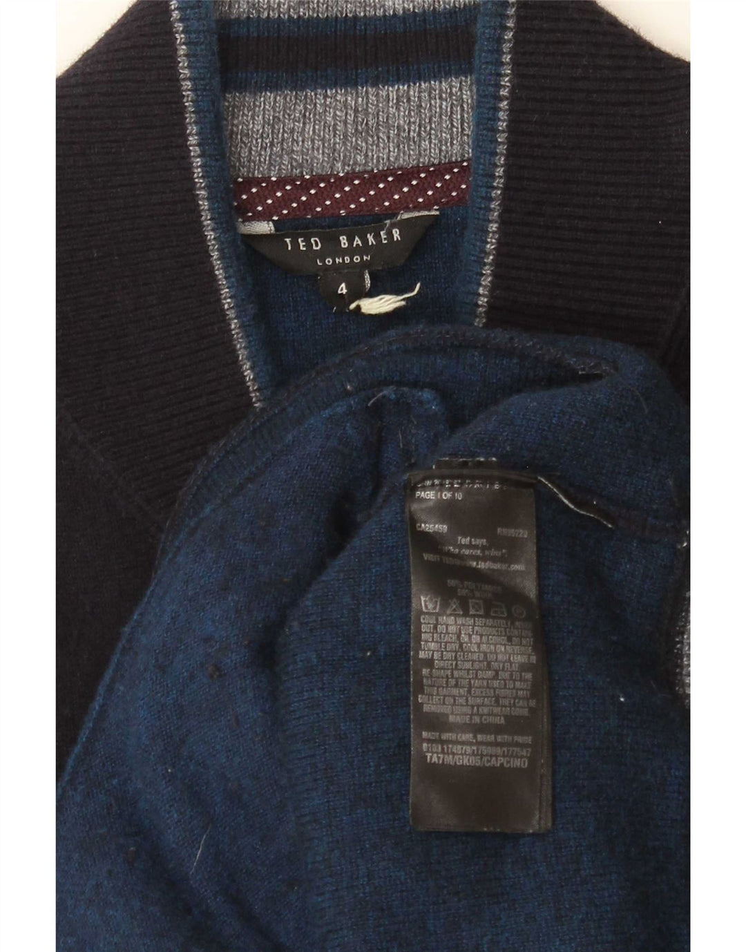 Maglione cardigan da uomo Ted Baker taglia 4 grande blu navy in poliammide