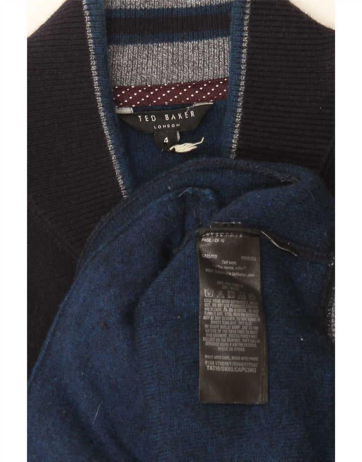 Maglione cardigan da uomo Ted Baker taglia 4 grande blu navy in poliammide