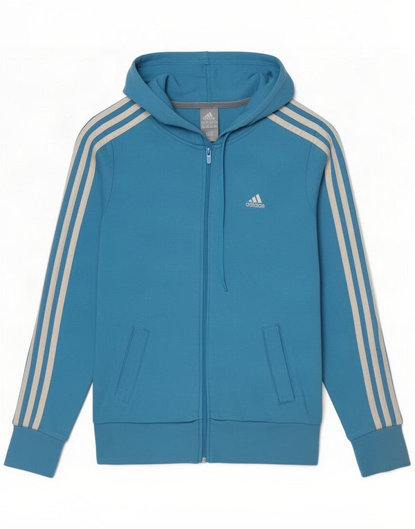Adidas Felpa con cappuccio e zip da donna UK 12 Cotone blu medio