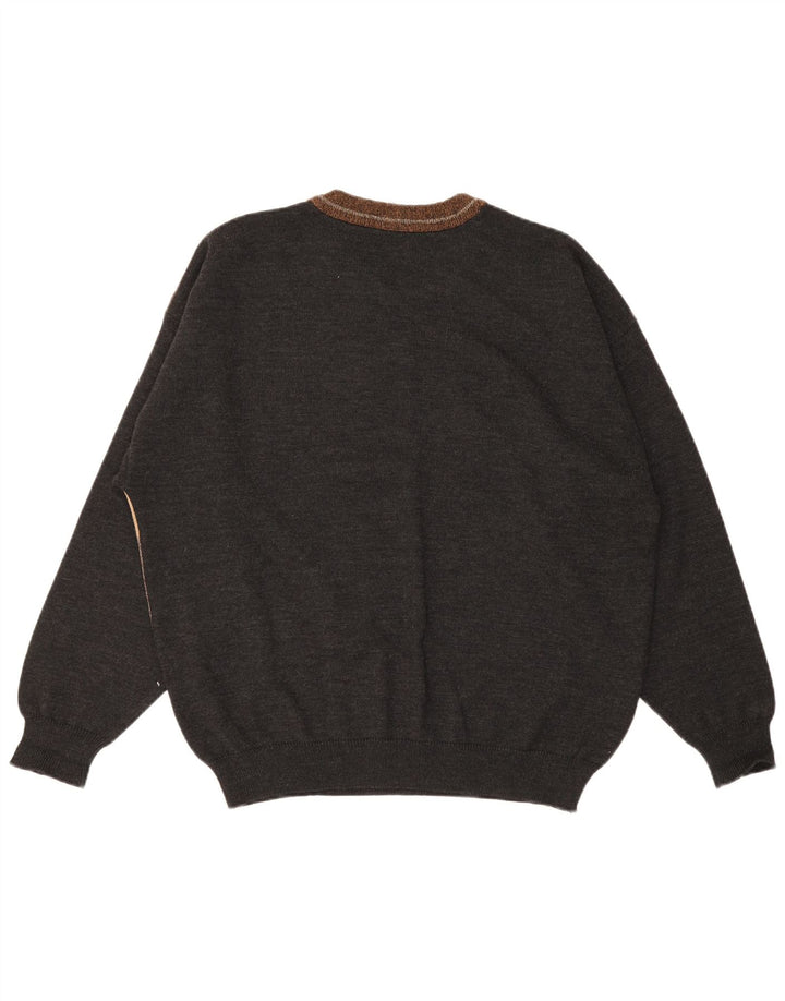 Maglione girocollo da uomo vintage in lana XL multicolore a blocchi di colore