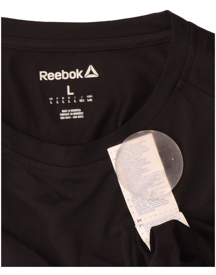Top Reebok da uomo con grafica a maniche lunghe, grande, in poliestere nero