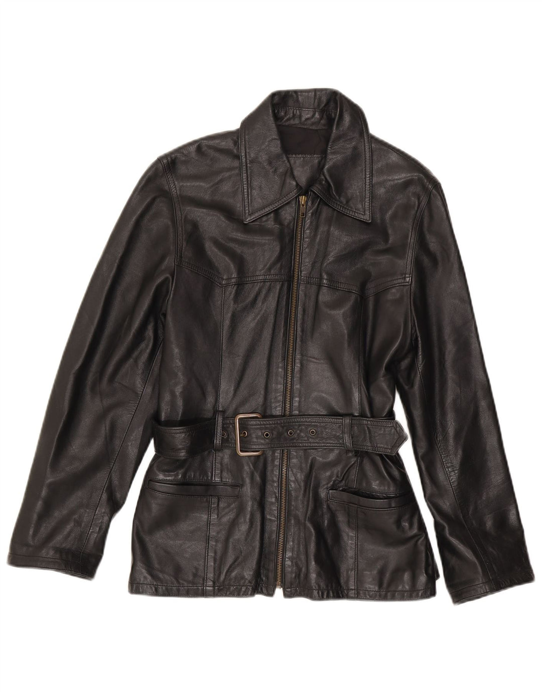 Giacca in pelle da donna vintage IT 44 media in pelle nera