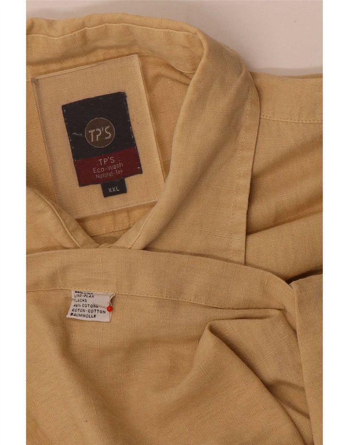 Camicia vintage da uomo a maniche corte 2XL Lino beige