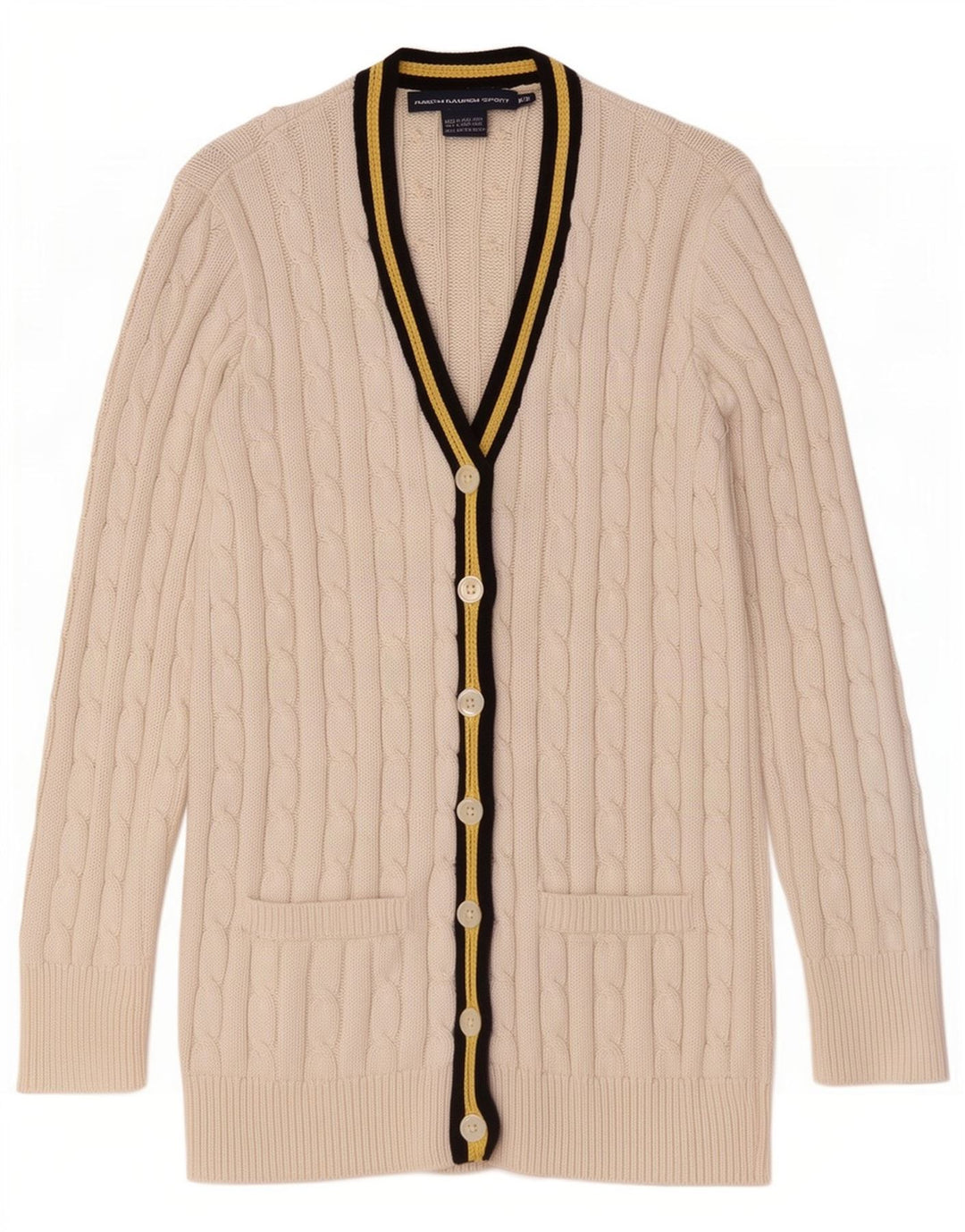 Maglione cardigan da donna Ralph Lauren UK 14 cotone bianco medio