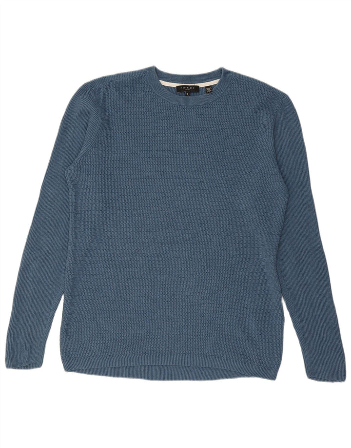 Maglione maglione girocollo da uomo Ted Baker taglia 3 cotone blu medio
