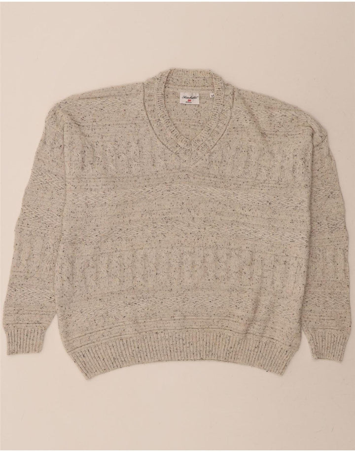 SETTEBELLO Mens Loose Fit V-Neck Jumper Sweater Medium Beige Flecked Vintage Settebello and Second-Hand Settebello from Messina Hembry 