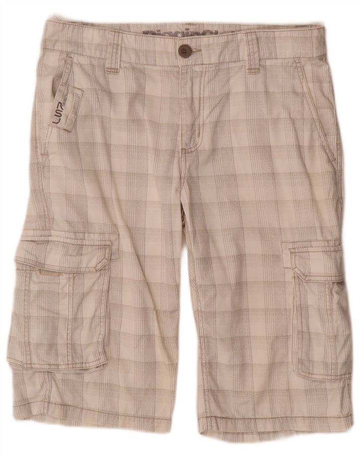 CLOCK HOUSE Pantaloncini cargo da uomo W32 cotone a quadri bianco sporco medio