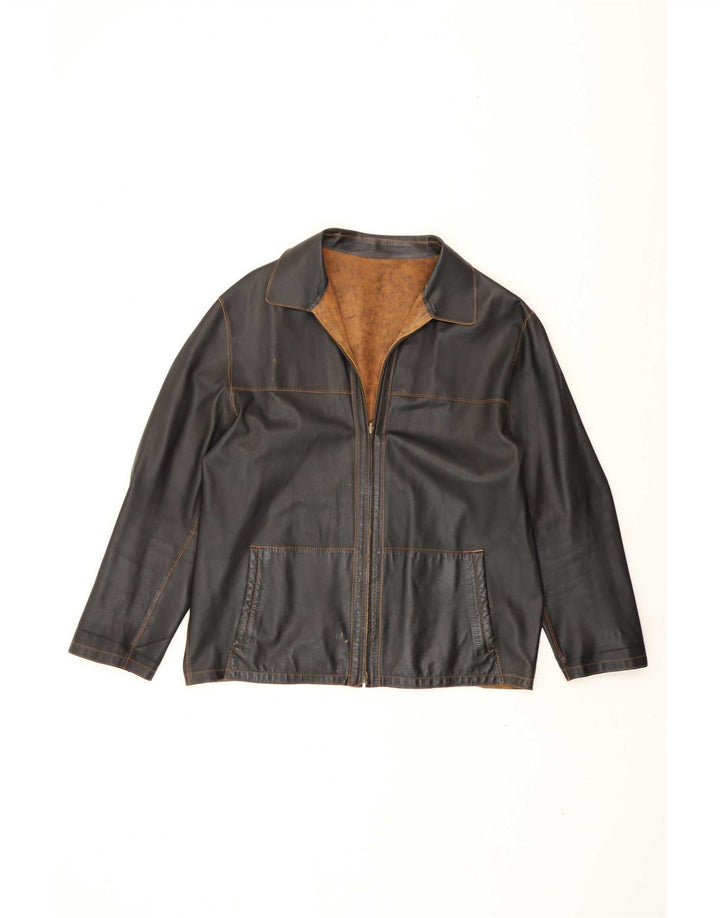 Giacca in pelle reversibile da uomo vintage EU 56 3XL Marrone