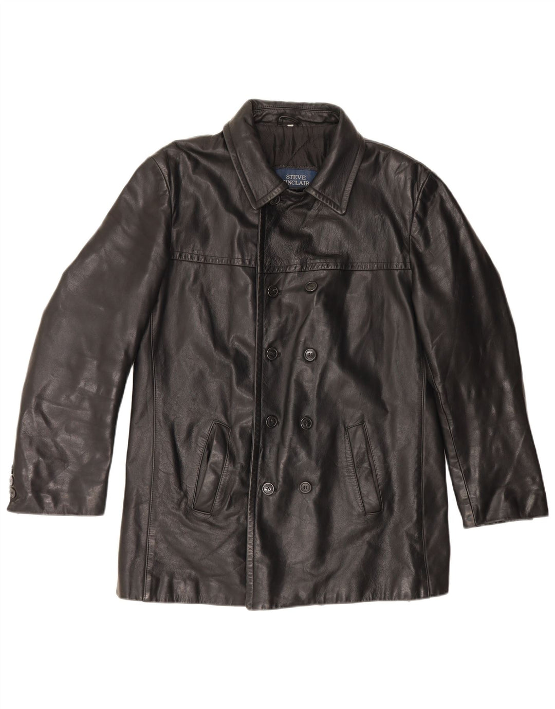 Giacca in pelle doppiopetto vintage da uomo IT 50 grande in pelle nera