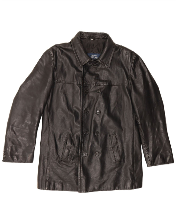 Giacca in pelle doppiopetto vintage da uomo IT 50 grande in pelle nera