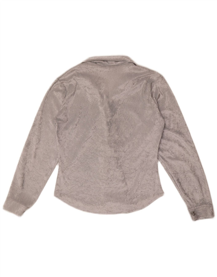 Camicetta vintage da donna in velluto UK 12 Poliestere grigio medio