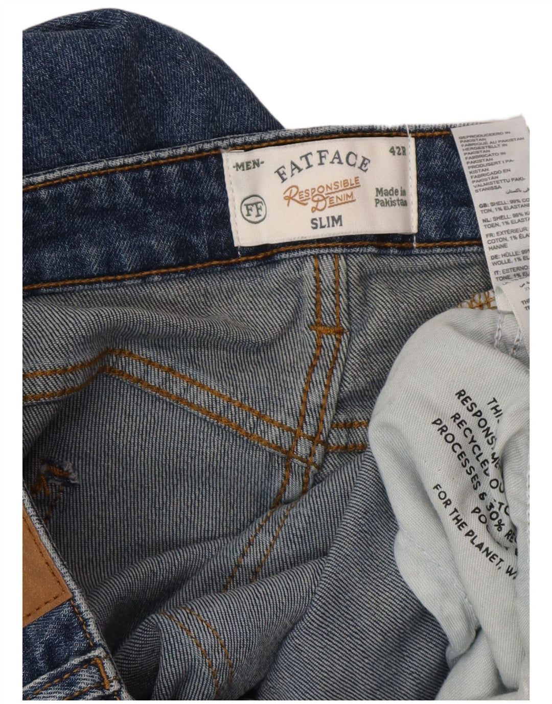 Jeans slim da uomo FAT FACE W42 L34 cotone blu