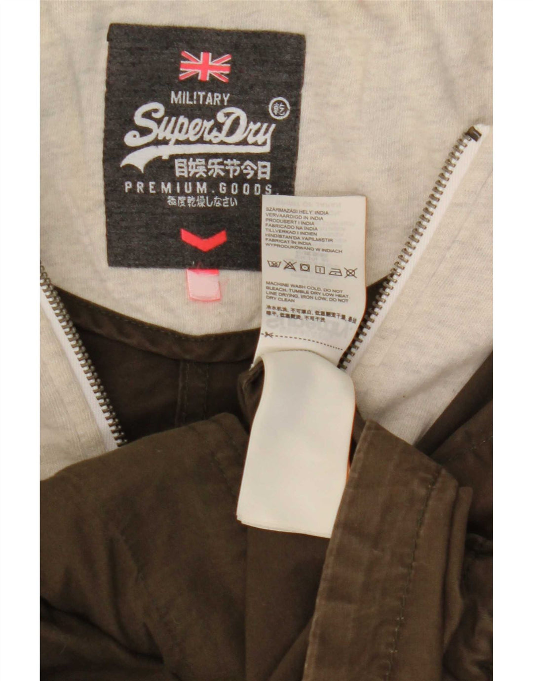 Giubbotto bomber con cappuccio da donna Superdry UK 14 cotone color block color kaki medio