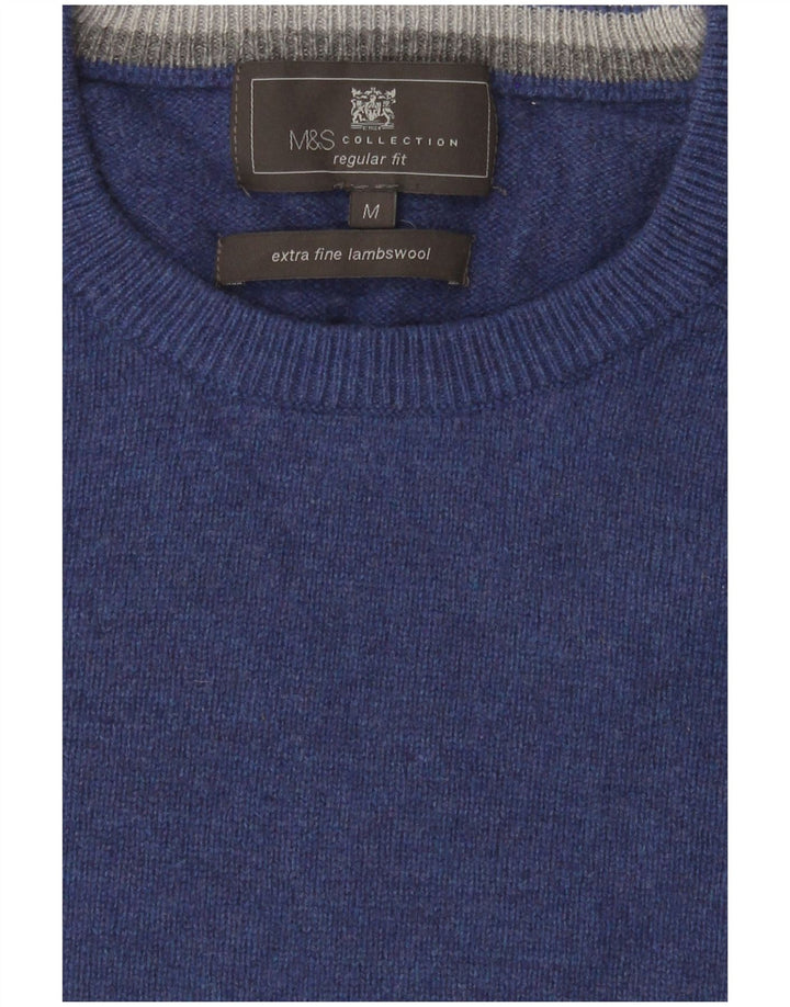 Maglione maglione girocollo da uomo Marks & Spencer vestibilità regolare in lana blu medio