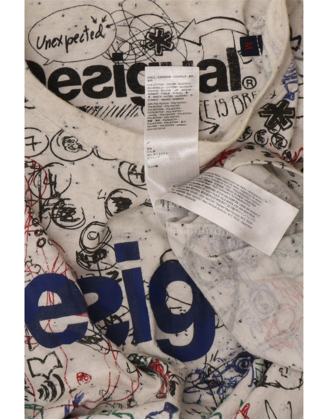 DESIGUAL T-shirt grafica da uomo con motivo astratto Top in cotone bianco medio