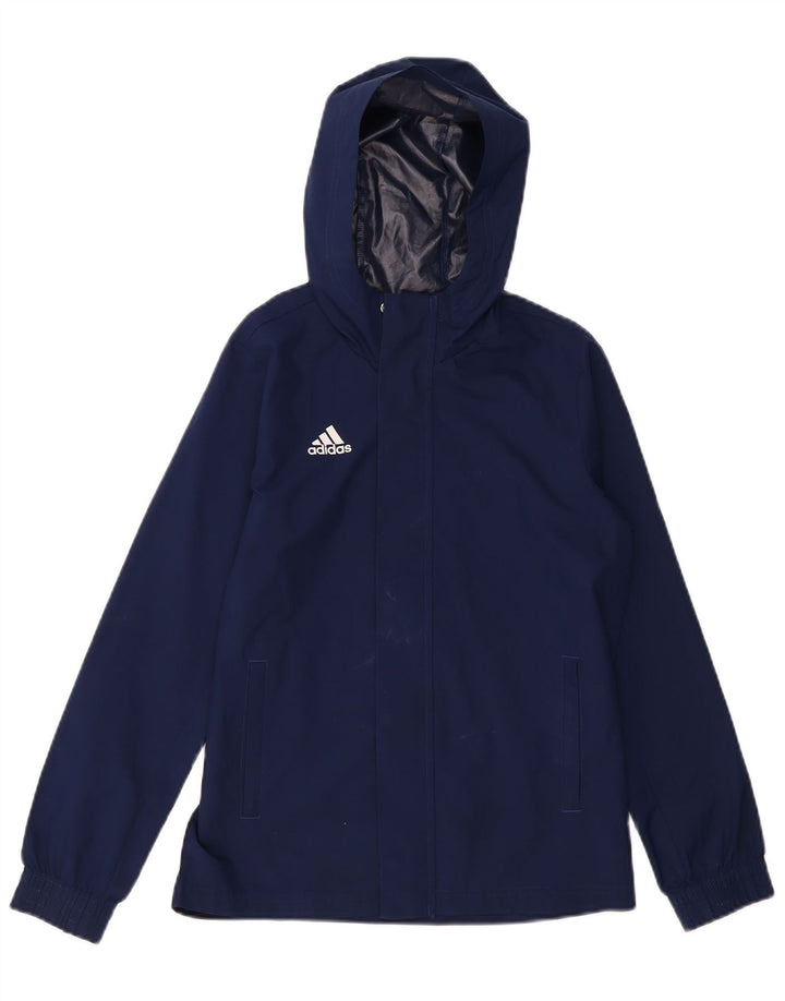 Giacca antipioggia con cappuccio Adidas da ragazzo 11-12 anni in poliestere blu navy