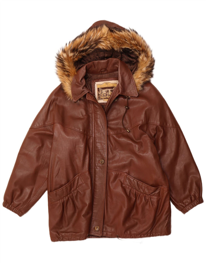ANTICA PELLERIA Giacca Oversize da Donna con Cappuccio IT 44 Pelle Marrone Medio