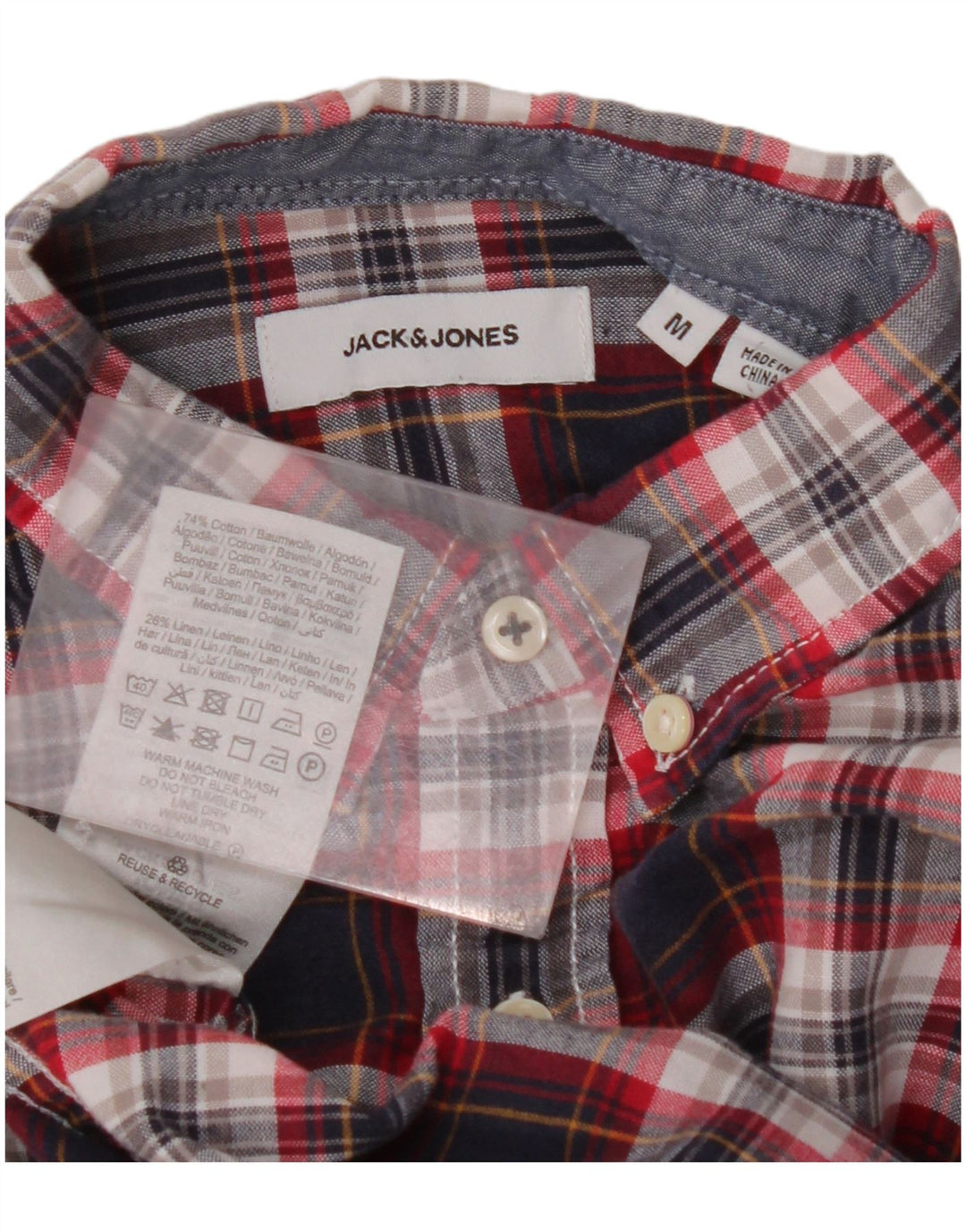 JACK & JONES Camicia da uomo in cotone a quadri blu navy medio