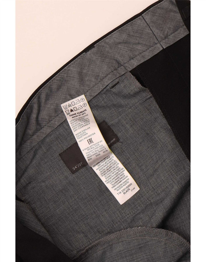 Pantaloni da abito regolari dritti da uomo Marks & Spencer W34 L31 poliestere nero