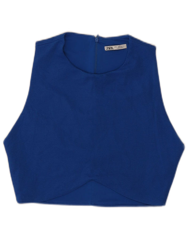 Top corto senza maniche in camicetta da donna Zara UK 14 grande poliestere blu