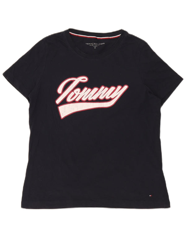 T-shirt grafica da donna Tommy Hilfiger Top UK 14 cotone blu navy medio