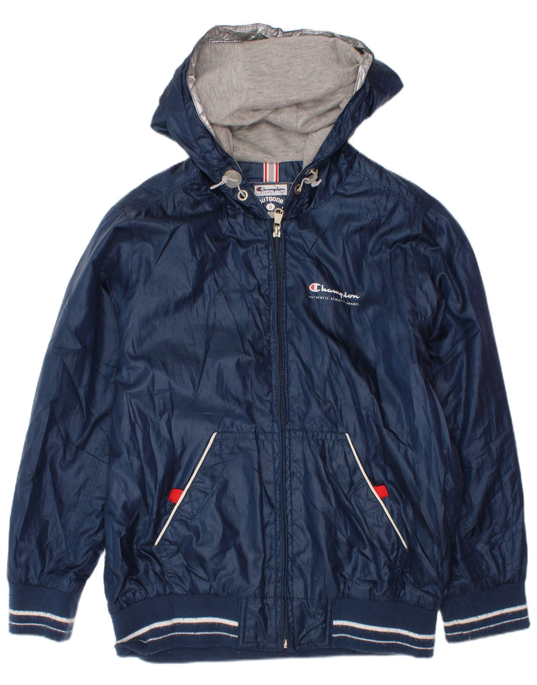 Giacca antipioggia con cappuccio Champion per ragazzi 7-8 anni, piccola, in poliestere blu navy