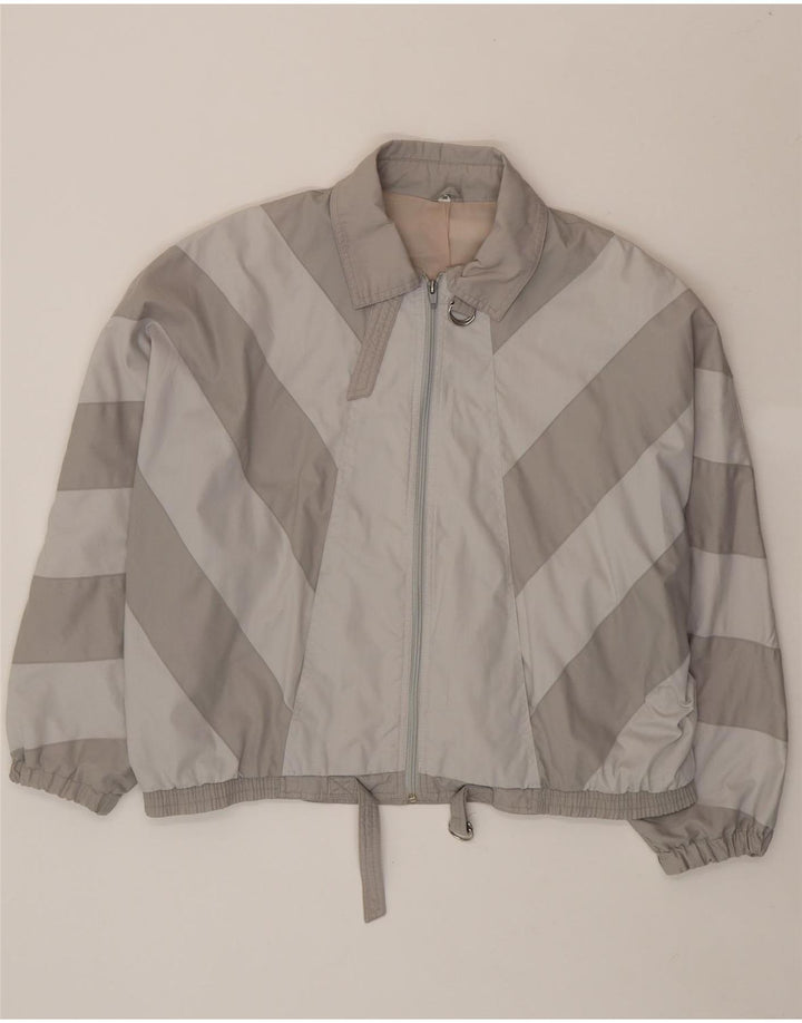 VINTAGE Womens Oversized Bomber Jacket EU 38 Medium Grey Striped Vintage Vintage and Second-Hand Vintage from Messina Hembry 