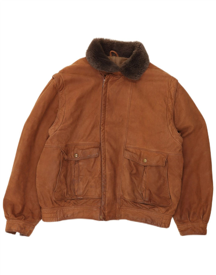 Giacca in pelle da uomo VINTAGE IT 52 XL Marrone Colourblock
