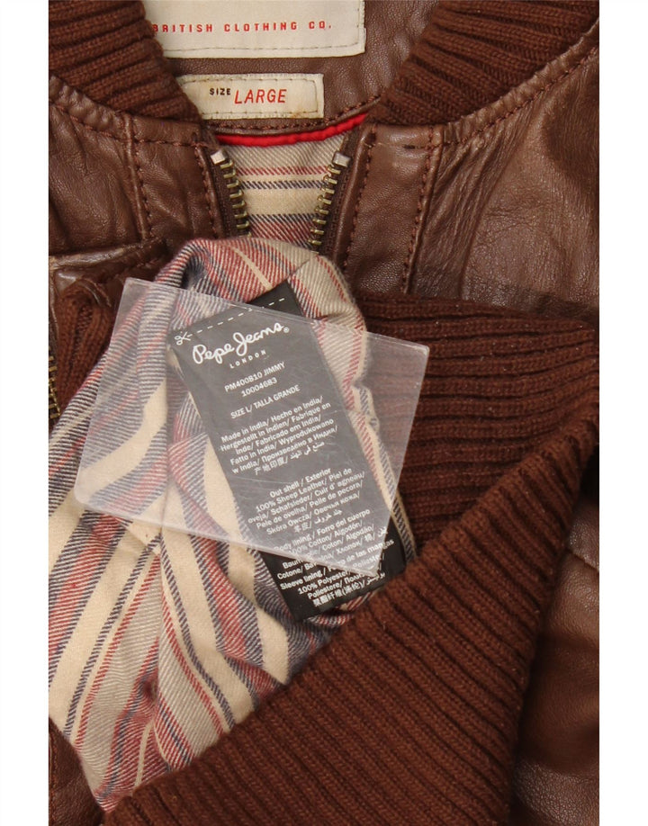 PEPE Jeans Giacca in pelle da uomo UK 40 Grande pelle marrone
