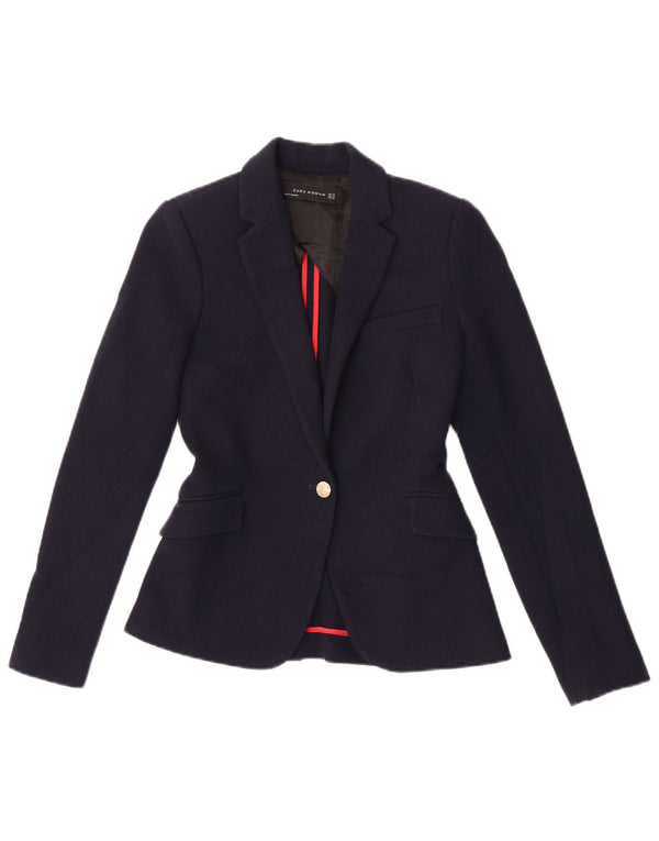 Giacca blazer a 1 bottone da donna Zara UK 6 XS poliestere blu navy