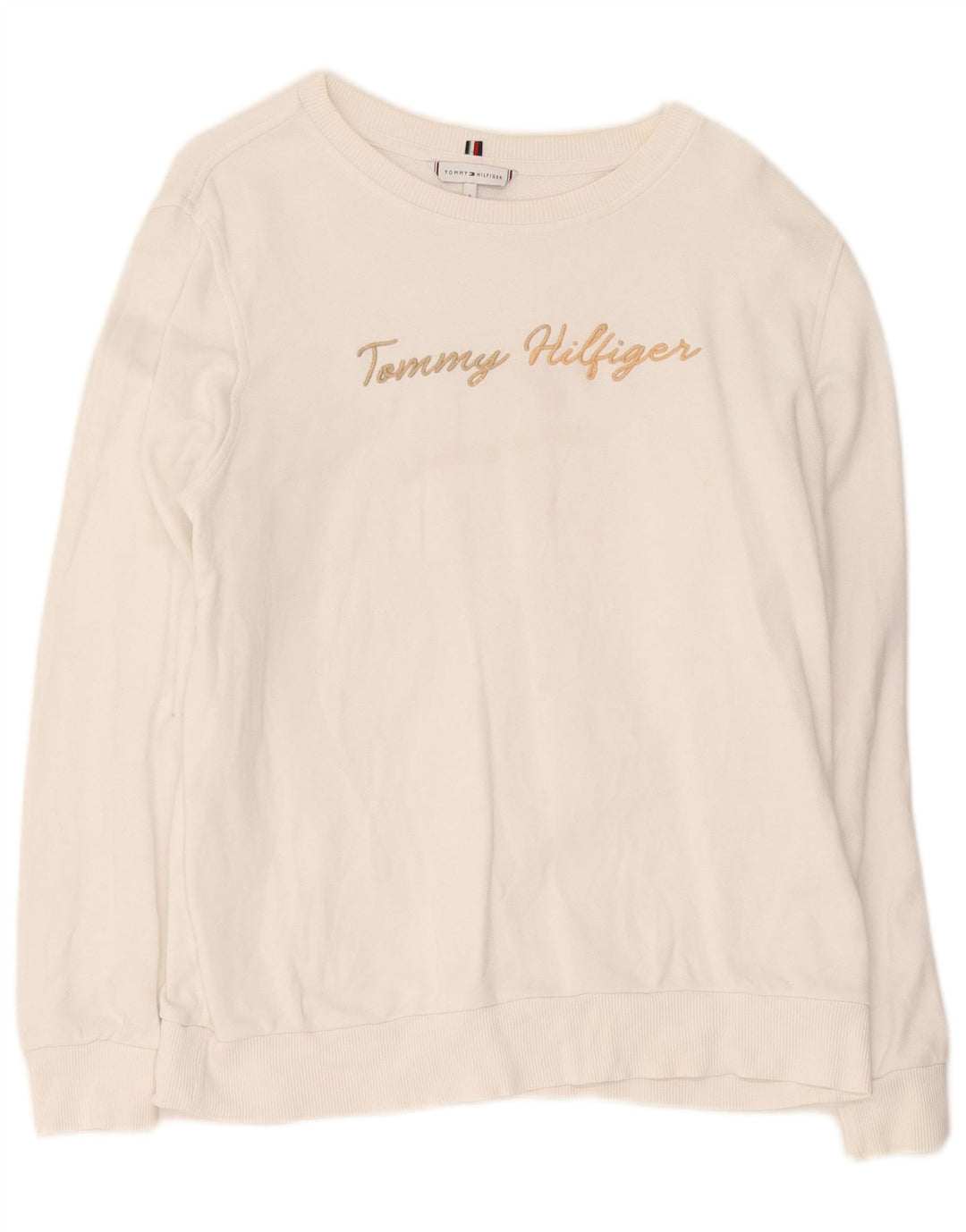 Felpa oversize con grafica da donna Tommy Hilfiger Maglione UK 10 Small Bianco