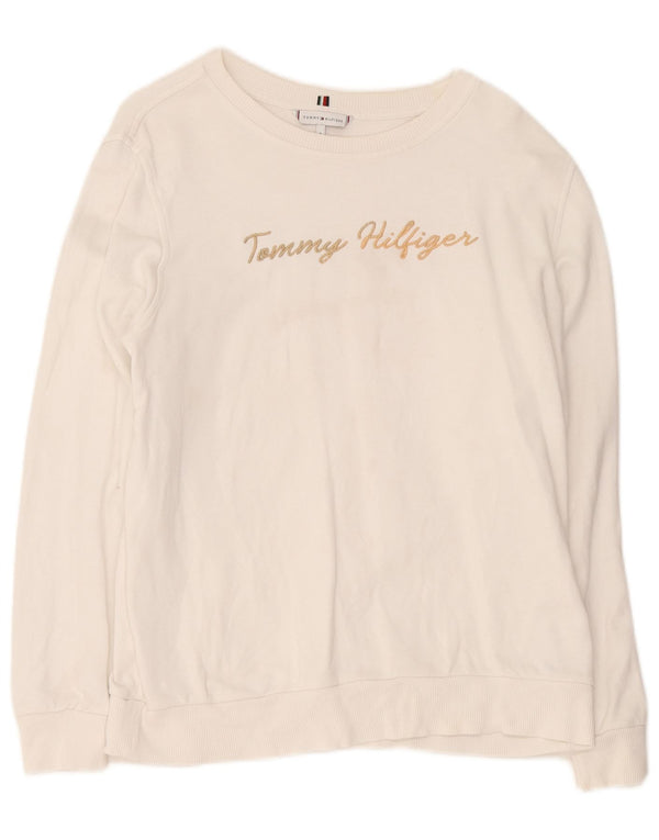 Felpa oversize con grafica da donna Tommy Hilfiger Maglione UK 10 Small Bianco