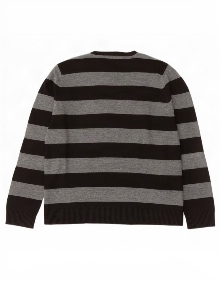 Maglione da uomo Marks & Spencer con scollo a V, acrilico a righe grandi grigie